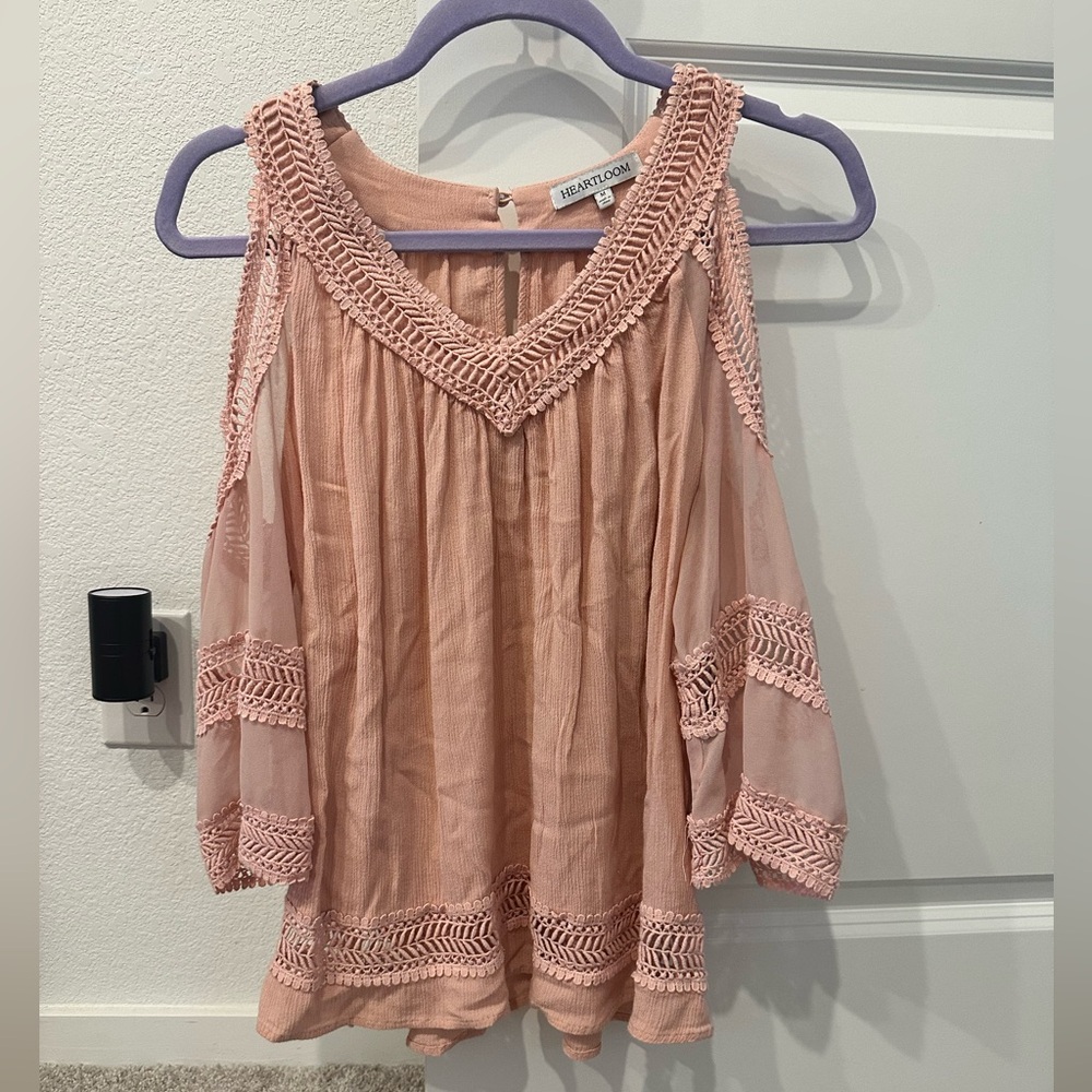 Heartloom Blush Crochet Cold Shoulder Blouse